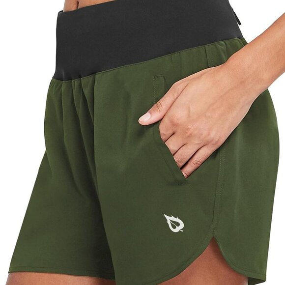 New Women's 5" Workout Shorts Army Green Large - Picture 2 of 6